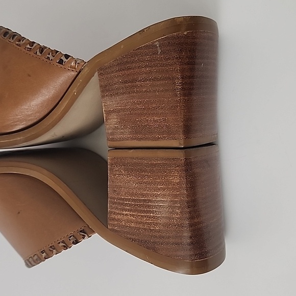 Women's Connie Stirrup Peach Caramel Leather Western Mules Clogs 7M - Picture 9 of 10